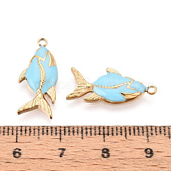 304ステンレススチールエナメルペンダント  魚  イオンプレーティング（ip）  18KGP本金メッキ  ライトスカイブルー  21x9x2mm  穴：1.5mm&nbsp;STAS-T068-08B