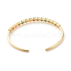 Colorful Cubic Zirconia Heart Open Cuff Bangle&nbsp;BJEW-B054-15G