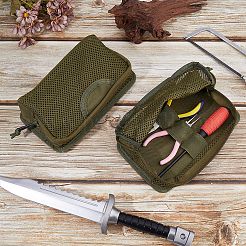 屋外用長方形ナイロンメッシュツール収納バッグ  戦術装備  ダークオリーブグリーン  23x13x5cm&nbsp;ABAG-WH0063-151