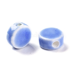 手作りの陶器ビーズ  光沢釉の磁器  フラットラウンド  コーンフラワーブルー  8~8.5x4~4.5mm  穴：2mm&nbsp;X-PORC-S496-B12-8mm