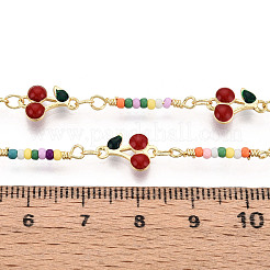 Brass Enamel Cherry Link Chains&nbsp;KK-T074-77G