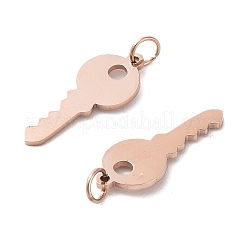 イオンプレーティング（IP）304ステンレススチールチャーム  レーザー切断  丸カン付き  キー  ローズゴールド  15x6x0.7mm  丸カン：3x0.4ミリ  2.2mm内径&nbsp;A-STAS-S116-070RG