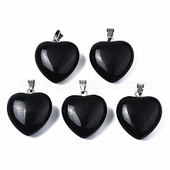 天然石オブシディアンペンダント  ステンレススチール製のベールスナップ付き  ハート  ステンレス鋼色  22x20x9mm  穴：6x2mm&nbsp;X-G-N0325-12A