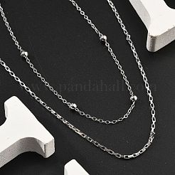真鍮製二層ネックレス  女性用ボックス&サテライトチェーンネックレス  304ステンレススチール製カニカン付き  ラックめっき  鉛フリー＆カドミウムフリー  長持ちメッキ  プラチナ  15.67インチ（39.8cm）&nbsp;NJEW-D302-54P