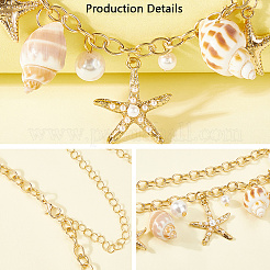 Bohemian Natural Shell & Plastic Imitation Pearl Tassel Chain Belts&nbsp;AJEW-CY0001-06A