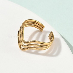 304 Stainless Steel Triple Wave Cuff Open Rings for Women&nbsp;RJEW-A095-02G