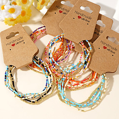 Boho Brass and Colorful Glass Seed Beaded Stretch Bracelet Set&nbsp;XU0240