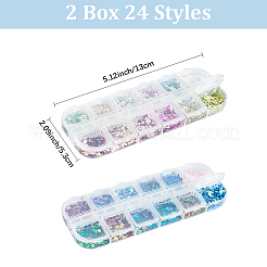 2袋 2色 12グリッドネイルアート ペット＆ABSスパンコール/スパンコール  フレークパイレット  DIY マニキュアデカール装飾用  ミックスカラー  包装箱：130x53x12.5mm  1セット/色&nbsp;MRMJ-SP0001-32