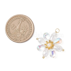 ガラスビーズのペンダント  花のチャーム  透明  26.5x26x6mm  丸カン：4x0.8ミリ  内径：3mm。&nbsp;PALLOY-MZ01186-01
