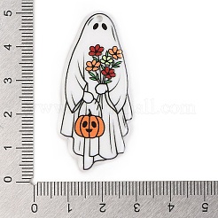 ハロウィンテーマの不透明プリントアクリルパーツ  ゴースト  46x21.5x1.8mm  穴：2mm&nbsp;SACR-S034-07A