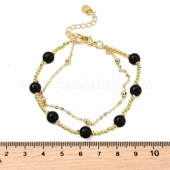 天然な黒曜石のブレスレット  女性用真鍮マルチスレッドブレスレット  長持ちメッキ  7インチ（17.8cm）〜7-3/8インチ（18.6cm）&nbsp;BJEW-D330-01G-03
