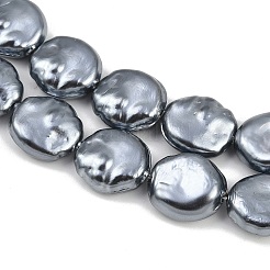 電気メッキガラスビーズ連売り  模造パール  フラットラウンド  スレートグレイ  15x14x6~7mm  穴：1.2mm  約27個/連  15.55~15.75''（39.5~40センチメートル）&nbsp;GLAA-H039-05C