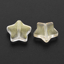 ツートン透明スプレー塗装ガラスビーズ  グリッターパウダー付き  スター  淡いチソウ  12.5x13x5mm  穴：1mm&nbsp;GLAA-T022-25-A01