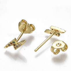 Brass Micro Pave Cubic Zirconia(Random Mixed Color) Flash Stud Earrings&nbsp;EJEW-S201-84