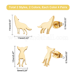 鹿と狼の16スタイル 304ステンレススチール製スタッドピアス（女性用）4ペア  ゴールデン·ステンレス鋼色  12x6mm  11x11mm  ピン：0.7mm  4ペア/スタイル&nbsp;EJEW-DC0001-20