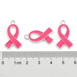 10月の乳がん啓発リボン合金エナメルペンダント  銀色のメッキ  25x15x2mm  穴：2mm&nbsp;ENAM-E262-S