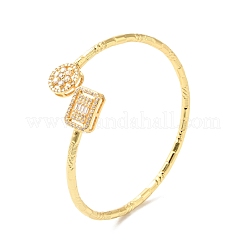 Clear Cubic Zirconia Flower & Rectangle Open Cuff Bangle&nbsp;BJEW-G652-04G