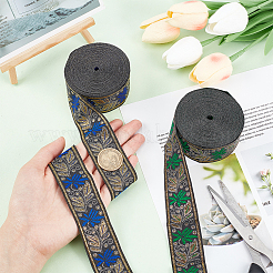 エスニックスタイルの刺繍ポリエステルリボン2色2本  ジャカードリボン  チロリアンリボン  服飾材料  花柄  ミックスカラー  1-1/4インチ（33mm）  約7.66ヤード（7m）/ pc  1pc /カラー&nbsp;OCOR-PH0003-92