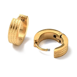 304ステンレススチールストライプチャンキーフープピアス（女性用）  ゴールドカラー  13x4mm  ピン：1mm&nbsp;EJEW-G292-13G