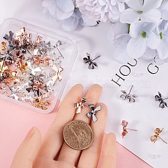 50個 5色 蝶結び 真鍮 スタッド イヤリング 金具  ループと100個のプラスチックイヤーナット付き  ミックスカラー  11x16mm  穴：1.2mm  ピン：0.6mm  10個/カラー&nbsp;KK-SP0001-47