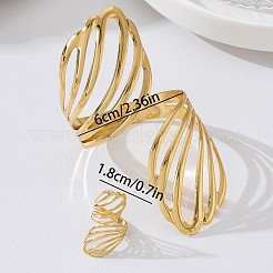 女性用中空翼鉄製カフバングル＆カフリングセット  ゴールドカラー  内径：60mm&nbsp;WG91D18-01