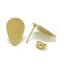 304ステンレススチールスタッドピアス金具  カン付き  ティアドロップ  ゴールドカラー  16x10.5mm  穴：1.4mm  ピン：0.8mm&nbsp;STAS-Q225-12G