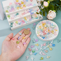500 個のプラスチックビーズ  クロス  ツートン  金粉付き  ミックスカラー  15x12x4.5mm  穴：2mm&nbsp;KY-DC0001-52