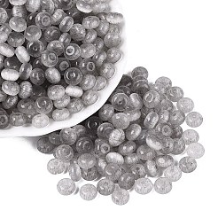 Fgbグレードaドローベンチスタイルガラスシードビーズ  ロンデル  模造キャットアイビーズ  グレー  7.5x4.5mm  穴：1.2~1.4mm  約1250個/ポンド&nbsp;SEED-Q040-02A-19