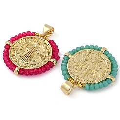 真鍮製マイクロパヴェキュービックジルコニアペンダント  長持ちメッキ  鉛フリー＆カドミウムフリー  18KGP本金メッキ  王様とラウンド  ミックスカラー  24.5x25x2.5mm  穴：4mm&nbsp;KK-U032-05G
