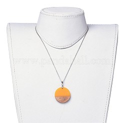 Flat Round Resin & Wood Pendant Necklaces&nbsp;NJEW-JN02324-M