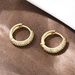 真鍮クリアキュービックジルコニアフープピアス  カドミウムフリー＆鉛フリー  長持ちメッキ  ラックめっき  18KGP本金メッキ  14x14.5x3.5mm&nbsp;EJEW-A156-08B-G