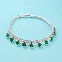 Green Cubic Zirconia Diamond Charm Bracelet with Rack Plating Brass Link Chains&nbsp;BJEW-Q771-03S