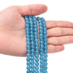 天然石ホワイトジェイドビーズ連売り  模造アクアマリンカラー  染め  ラウンド  ダークシアン  6mm  穴：1mm  約65個/連  15.3インチ&nbsp;X-G-G051-R1-6mm