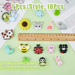 16スタイルのシリコンビーズ16個。  DIYネックレスとブレスレットの作り方  混合図形  24~39x17~38x5~10mm  穴：2~3mm  1個/スタイル&nbsp;SIL-DC0001-17