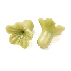 染色された合成珊瑚彫刻ビーズ  ツートンカラーの花  ダークカーキ  17x18.5mm  穴：1.5mm&nbsp;GG-CBAE64B-02B-03