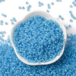 ガラスシードビーズ  透明な内側の色の光沢  丸い穴  ラウンド  ドジャーブルー  3x2mm  穴：1mm  約14850個/セット&nbsp;SEED-XCP0001-31