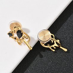 ブラスマイクロパヴェキュービックジルコニアクリップオンイヤリング  長持ちメッキ  ニッケルフリー  ハート  18KGP本金メッキ  22x11x9mm&nbsp;EJEW-K286-11G
