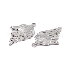 変色しない304ステンレススチールペンダント  ウルフヘッドチャーム  ステンレス鋼色  38x22x2mm  穴：2.5mm&nbsp;STAS-B031-25P