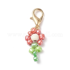 Glass Seed Beaded Flower Pendant Decorations&nbsp;HJEW-JM00729
