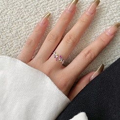 ロジウムメッキ 925 スターリングシルバー オープン フィンガー リング  女性用キュービックジルコニア付き  リーフカフリング  プラチナメッキ  1.6mm  usサイズ7（17.3mm）&nbsp;RJEW-A019-51P