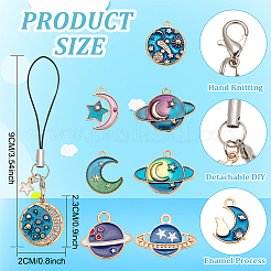 8pcs 8 style Cute Cartoon  Moon/Star/Planet Alloy Enamel Mobile Straps Lanyards&nbsp;HJEW-DR0001-01