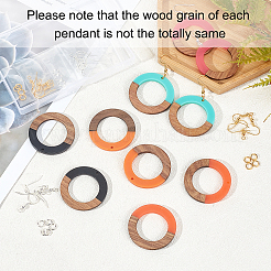 2色で作るDIYダングルイヤリング製作キット  リングレジン＆ウォールナットウッドペンダント10個  真鍮製のピアスフックと2つのスタイルの丸カン  ミックスカラー  50個/箱&nbsp;DIY-OC0006-51