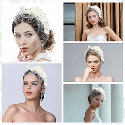 メッシュベールヘアバンド  布製の花飾り帽子  ワニ口毛クリップ付き  女性用ハロウィンコスチュームパーティーアクセサリー  ベージュ  280x260x31mm&nbsp;OHAR-WH20816-004P