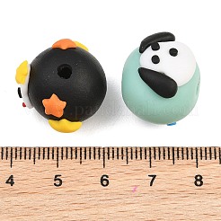 手作り樹脂粘土ビーズ  アニマル柄で丸く  ミックスカラー  17.5~20x15.5~17mm  穴：3mm&nbsp;PR-CBA40AD-07
