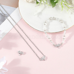 3Pcs 925 Sterling Silver Clear Cubic Zirconia Bowknot with Teardrop Multi-Strand Links&nbsp;STER-BBC0008-44
