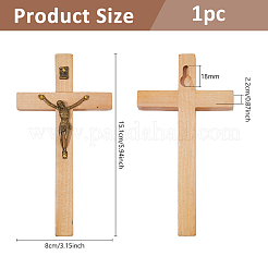 イースターの十字架とイエスの木製合金製置物装飾品  家庭菜園の装飾  バリーウッド  151x80x22mm&nbsp;DJEW-WH0016-52B
