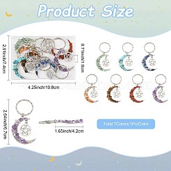 天然石と合成石のミックスムーンキーホルダー7個  鉄のリング付き  アンティークシルバー＆プラチナ  67mm&nbsp;KEYC-FS00043