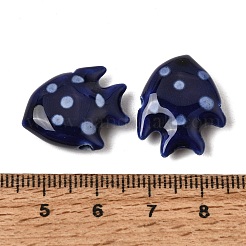 手作りの陶器ビーズ  点のある魚  手描き  プルシアンブルー  18x21x7mm  穴：2mm&nbsp;PR-Z001-02F