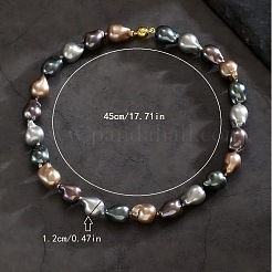 真鍮留め具付きのエレガントなナゲットシェルパールビーズネックレス（女性用）  ゴールドカラー  グレー  17.72インチ（45cm）&nbsp;QH8912