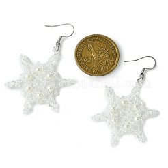 3Pairs 3 Colors Christmas Snowflake Glass Seed Braided Dangle Earrings&nbsp;EJEW-MZ00236